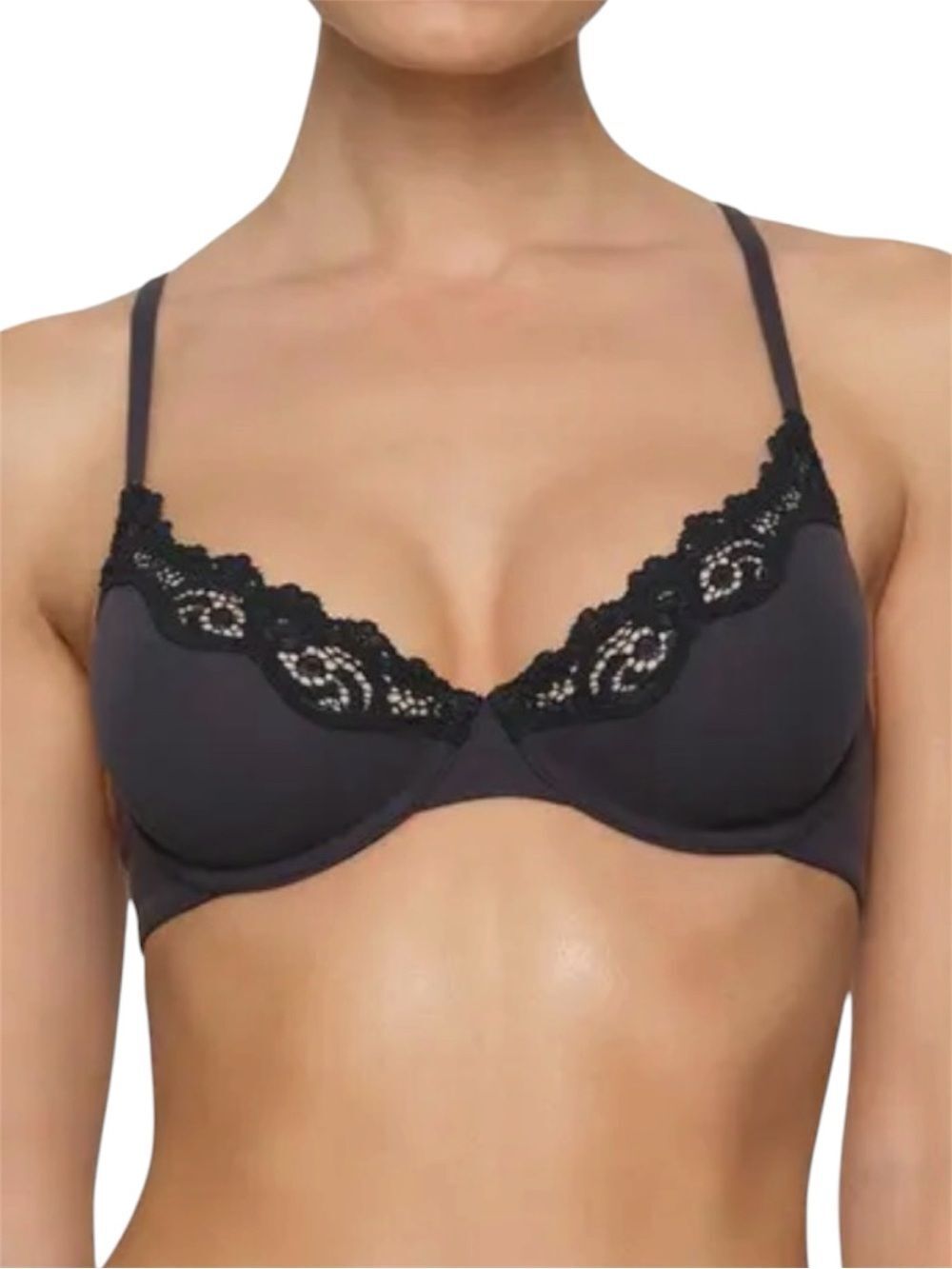 SKIMS Fits Everybody Lace Unlined Demi Bra in Onyx - 34DDDD NWT